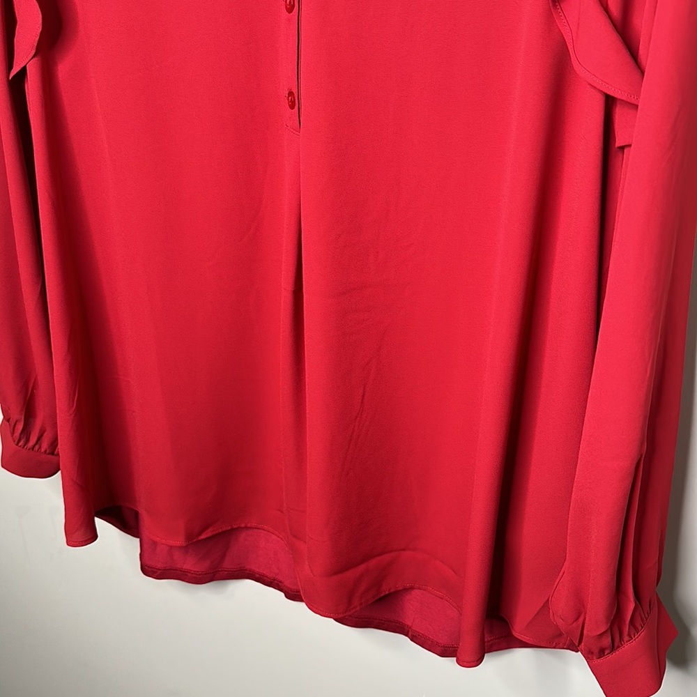 NWT Penningtons Red Mixed Media Blouse With Ruffle Shoulders - Picture 5 of 14